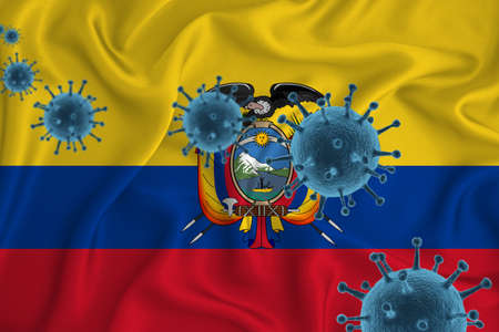 Angola flag. Blue viral cells, pandemic influenza virus epidemic infection, coronavirus, infection concept. 3d-rendering.の写真素材