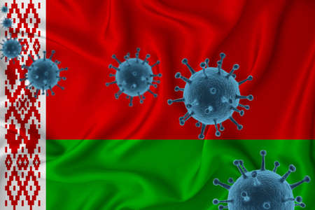 Angola flag. Blue viral cells, pandemic influenza virus epidemic infection, coronavirus, infection concept. 3d-rendering.の写真素材