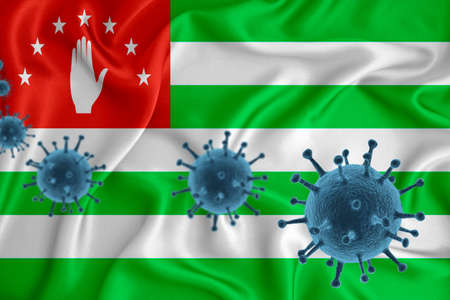 Abkhazia flag. Blue viral cells, pandemic influenza virus epidemic infection, coronavirus, infection concept. 3d-rendering.の写真素材