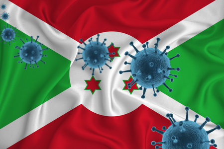 Angola flag. Blue viral cells, pandemic influenza virus epidemic infection, coronavirus, infection concept. 3d-rendering.の写真素材