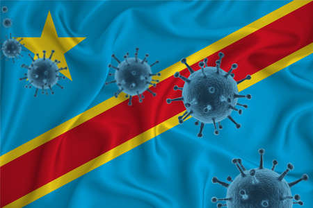 Congo flag. Blue viral cells, pandemic influenza virus epidemic infection, coronavirus, infection concept. 3d-rendering.の写真素材