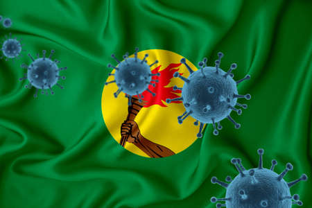 Zaire flag. Blue viral cells, pandemic influenza virus epidemic infection, coronavirus, infection concept. 3d-rendering.の写真素材