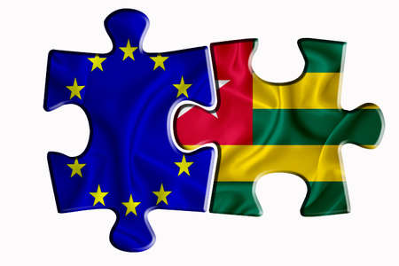 togo flag and European Union flag on two puzzle pieces on white isolated background. The concept of political relations. 3D renderingの写真素材