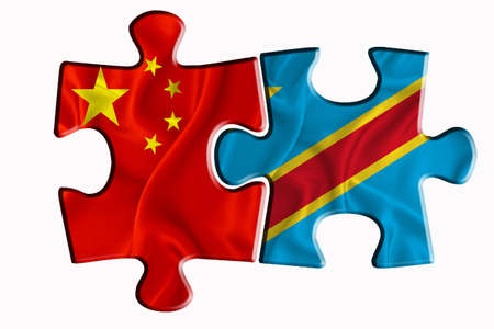 Congo flag and China of America flag on two puzzle pieces on white isolated background. The concept of political relations. 3D renderingの写真素材