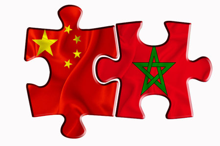 Kiribati flag and China of America flag on two puzzle pieces on white isolated background. The concept of political relations. 3D renderingの写真素材