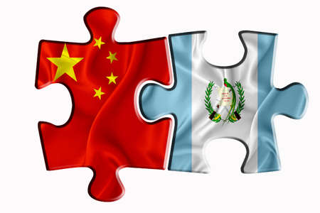 Guatemala flag and China of America flag on two puzzle pieces on white isolated background. The concept of political relations. 3D renderingの写真素材