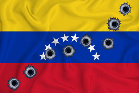 Venezuelan flag Close-up shot on waving background texture with bullet holes. The concept of design solutions. 3d renderingの写真素材