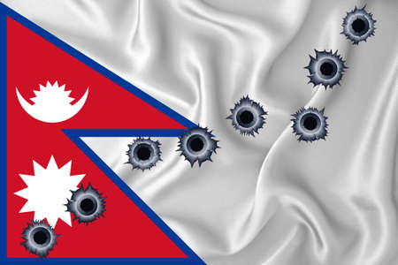 Nepal flag Close-up shot on waving background texture with bullet holes. The concept of design solutions. 3d renderingの写真素材