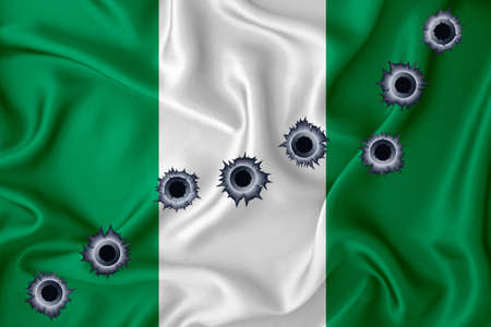 Nigeriaflag Close-up shot on waving background texture with bullet holes. The concept of design solutions. 3d renderingの写真素材