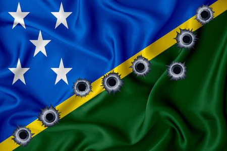 flag Close-up shot on waving background texture with bullet holes. The concept of design solutions. 3d renderingの写真素材