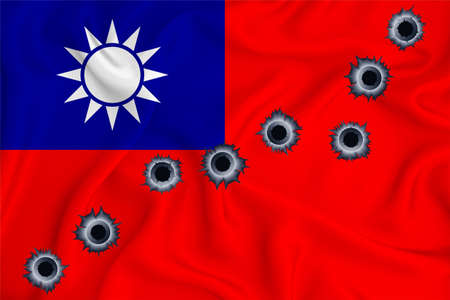 Taiwan flag Close-up shot on waving background texture with bullet holes. The concept of design solutions. 3d renderingの写真素材
