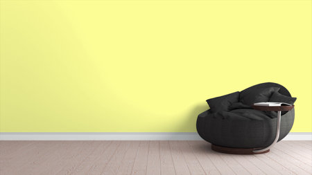 Modern bright interior . 3D rendering . Chair and bookの写真素材