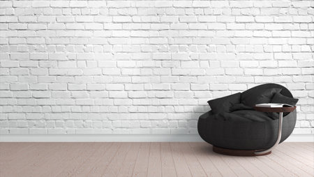 Modern bright interior . 3D rendering . Chair and bookの写真素材