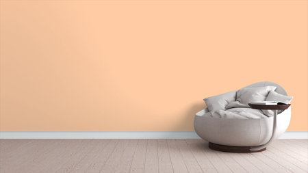 Modern bright interior . 3D rendering . Chair and bookの写真素材