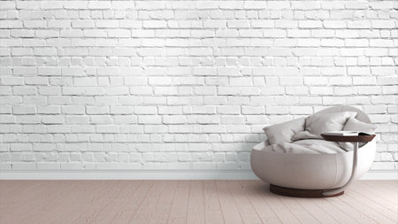 Modern bright interior . 3D rendering . Chair and bookの写真素材