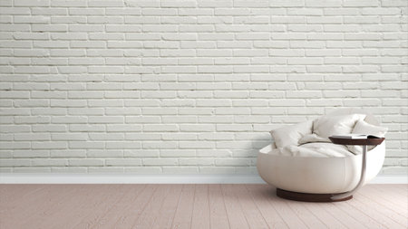 Modern bright interior . 3D rendering . Chair and bookの写真素材