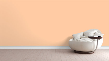 Modern bright interior . 3D rendering . Chair and bookの写真素材