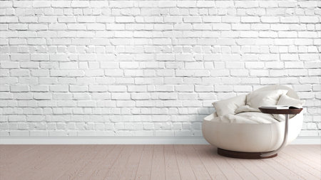 Modern bright interior . 3D rendering . Chair and bookの写真素材