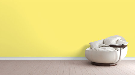 Modern bright interior . 3D rendering . Chair and bookの写真素材