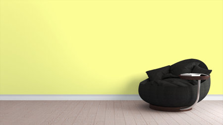 Modern bright interior . 3D rendering . Chair and bookの写真素材