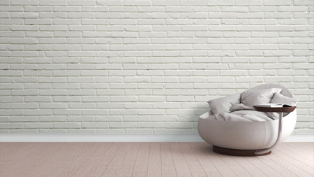 Modern bright interior . 3D rendering . Chair and bookの写真素材