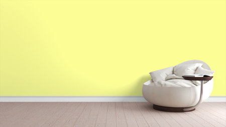Modern bright interior . 3D rendering . Chair and bookの写真素材
