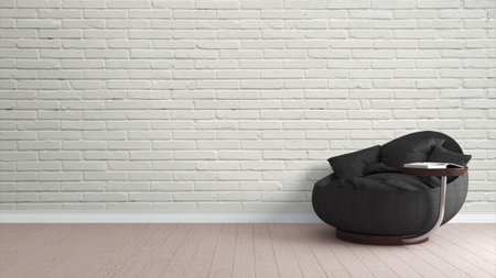 Modern bright interior . 3D rendering . Chair and bookの写真素材