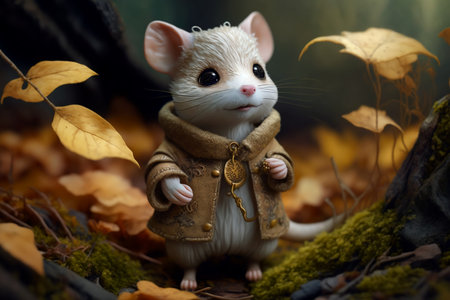 Concept illustration of cartoon white little mouse in clothes, generative AIの素材