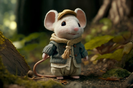 Concept illustration of cartoon white little mouse in clothes, generative AIの素材