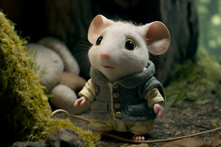Concept illustration of cartoon white little mouse in clothes, generative AIの素材