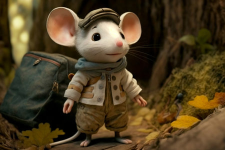Concept illustration of cartoon white little mouse in clothes, generative AIの素材