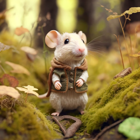 Concept illustration of cartoon white little mouse in clothes, generative AIの素材