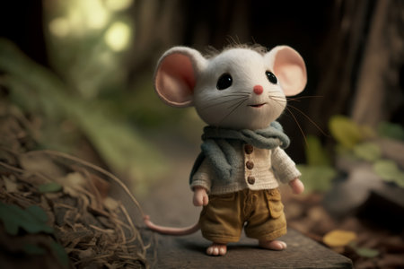 Concept illustration of cartoon white little mouse in clothes, generative AIの素材