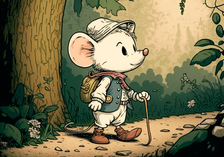 Concept illustration of cartoon white little mouse in clothes, generative AIの素材