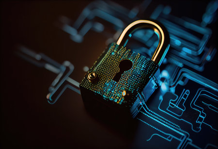 Concept illustration of cyber security lock. Internet technology concept of cybersecurity and data privacy. Generative AIの素材