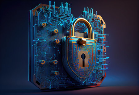 Concept illustration of cyber security lock. Internet technology concept of cybersecurity and data privacy. Generative AIの素材