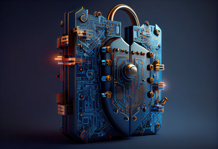 Concept illustration of cyber security lock. Internet technology concept of cybersecurity and data privacy. Generative AIの素材