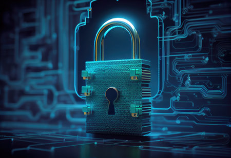 Concept illustration of cyber security lock. Internet technology concept of cybersecurity and data privacy. Generative AIの素材