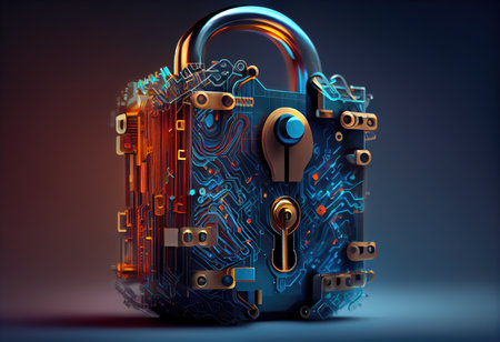 Concept illustration of cyber security lock. Internet technology concept of cybersecurity and data privacy. Generative AIの素材
