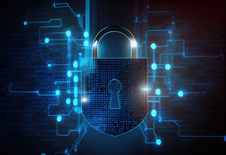 Concept illustration of cyber security lock. Internet technology concept of cybersecurity and data privacy. Generative AIの素材