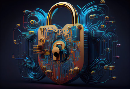 Concept illustration of cyber security lock. Internet technology concept of cybersecurity and data privacy. Generative AIの素材