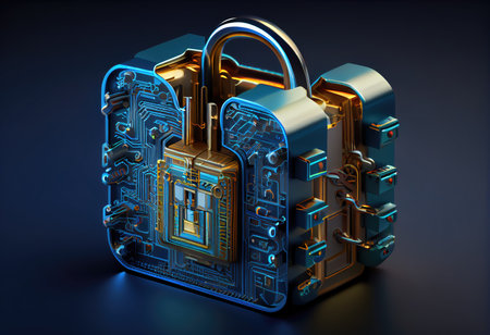 Concept illustration of cyber security lock. Internet technology concept of cybersecurity and data privacy. Generative AIの素材