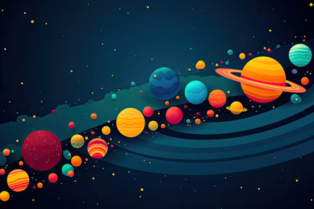 Concept illustration of abstract space background with planets and solar system from colored paper. Generative AIの素材
