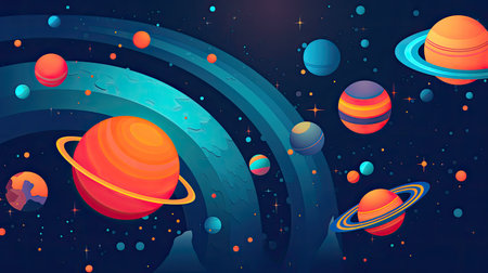 Concept illustration of abstract space background with planets and solar system from colored paper. Generative AIの素材