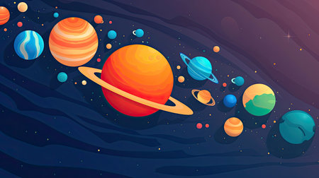Concept illustration of abstract space background with planets and solar system from colored paper. Generative AIの素材