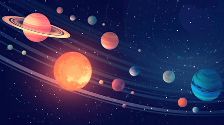 Concept illustration of abstract space background with planets and solar system from colored paper. Generative AIの素材