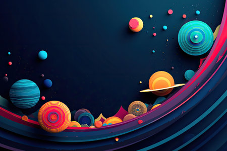 Concept illustration of abstract space background with planets and solar system from colored paper. Generative AIの素材