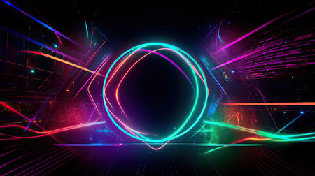 Concept illustration of abstract futuristic neon background. fantasy wallpaper. Generative AIの素材