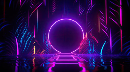 Concept illustration of abstract futuristic neon background. fantasy wallpaper. Generative AIの素材