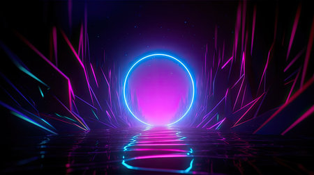 Concept illustration of abstract futuristic neon background. fantasy wallpaper. Generative AIの素材